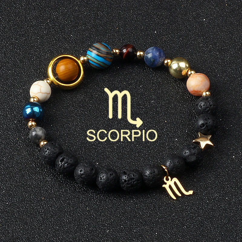 Universe Galaxy Eight Planets 12 Constellation Bracelets for Women Natural Stone Solar System Bracelets Libra Virgo Leo Jewelry - Madeinsea©