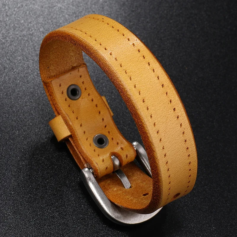 MKENDN Punk Style Genuine Leather Bracelet For Hand Wrist Wristband Men Woman Watch Strap Couple Jewelry Gift