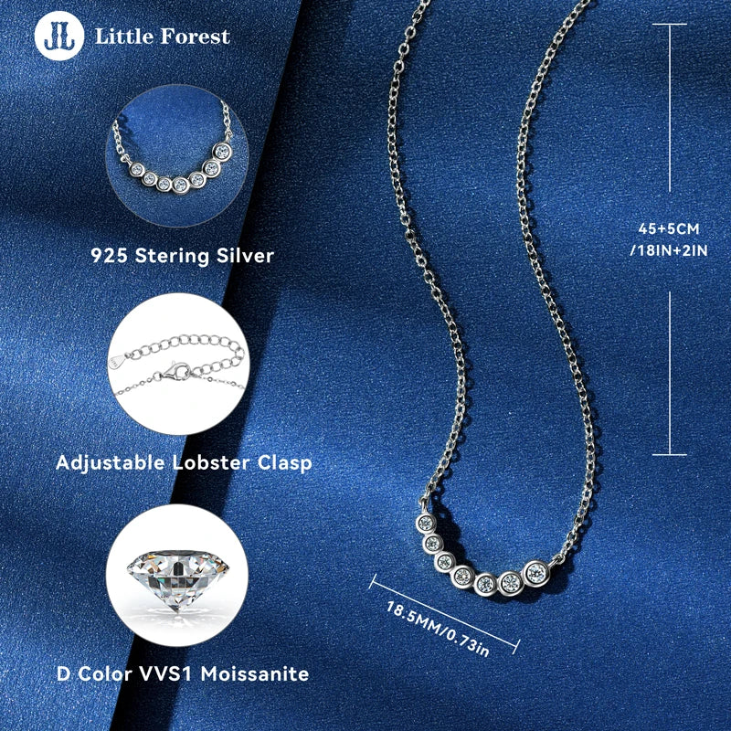 Collier en argent sterling 925 serti de sept pierres de moissanite couleur D, bijou scintillant pour la clavicule, cadeau idéal pour Noël ou la Saint-Valentin.