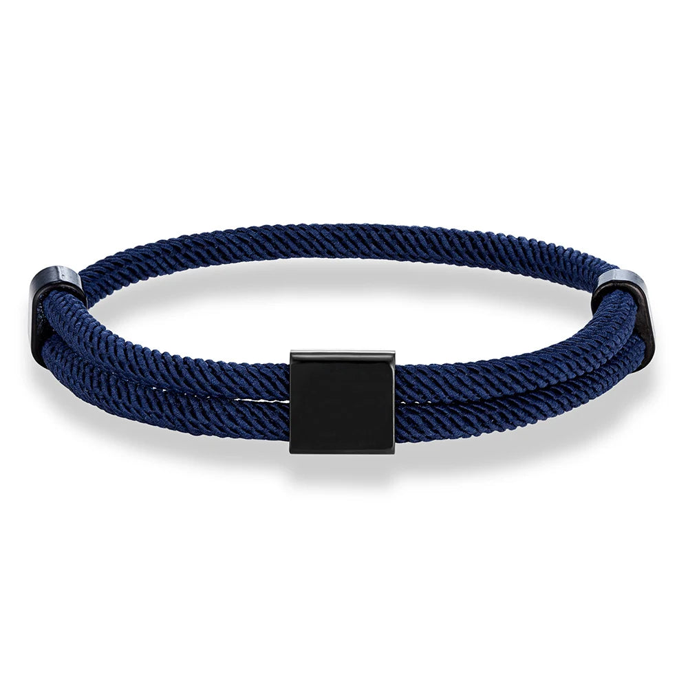 MKENDN SOS Custom logo Name Engrave Text Adjustable Rope Bracelet Customize Stainless Steel Square ID Bracelets For Women Men