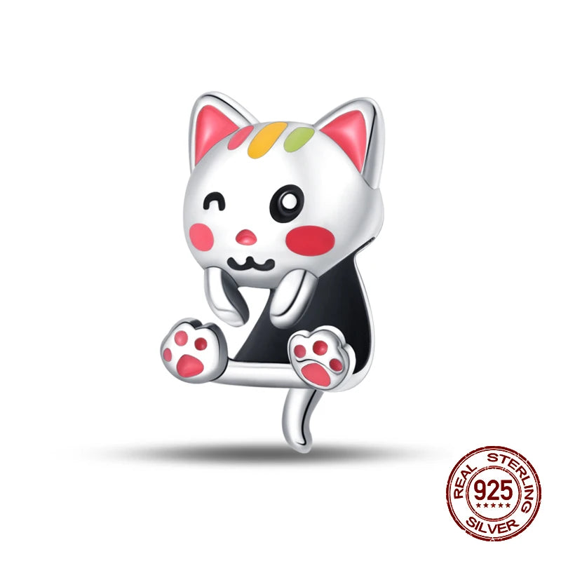 100% 925 Sterling Silver Cute Cat's Paw Dog Animal Pets Charms Beads Fit 3mm 925 Original Bracelet Fine DIY Birthday Jewelry