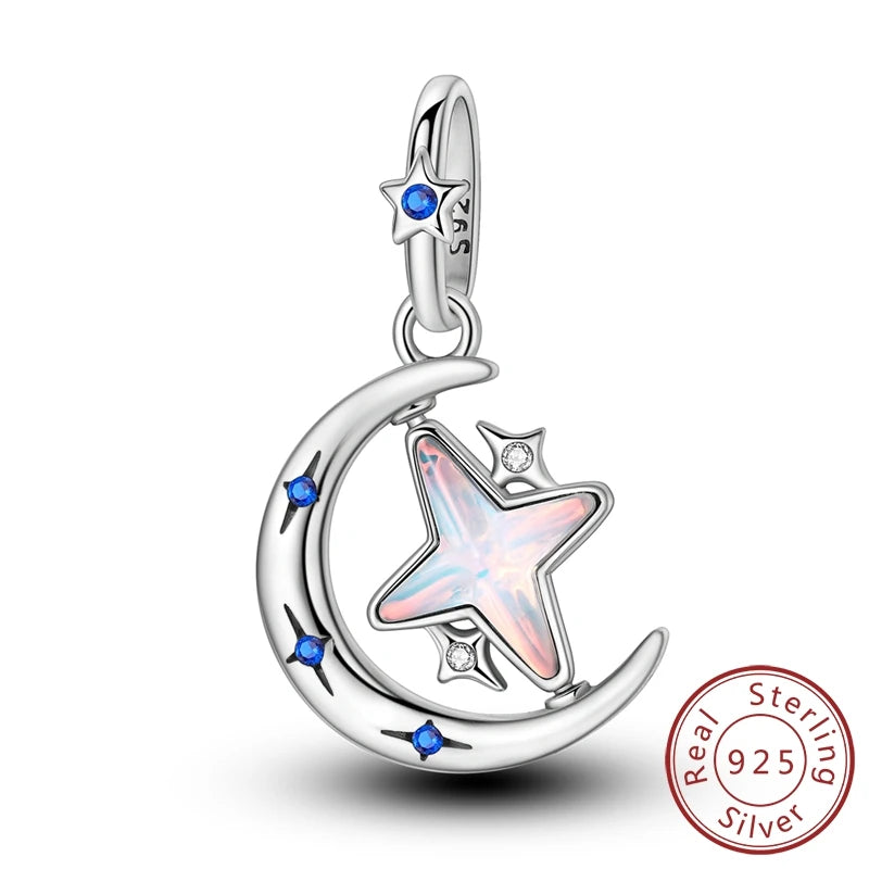 100% Real 925 Sterling Silver Charms Beads Stars Moon Pendant Fit Original Charms Bracelets Bangle DIY Jewelry Gifts