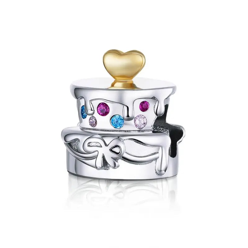 Bamoer 925 Sterling Silver Pink Donut Pendant Colorful Food Charm Candy Beads for Women Teen Sweet Bracelet Jewelry Accessories