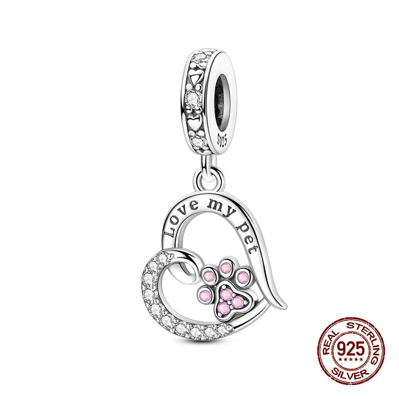 100% 925 Sterling Silver Lovely Pet Cat Paw Dog Warm Family Charms Beads Fit 3MM Original Bracelets DIY Jewelry Gift For Friends