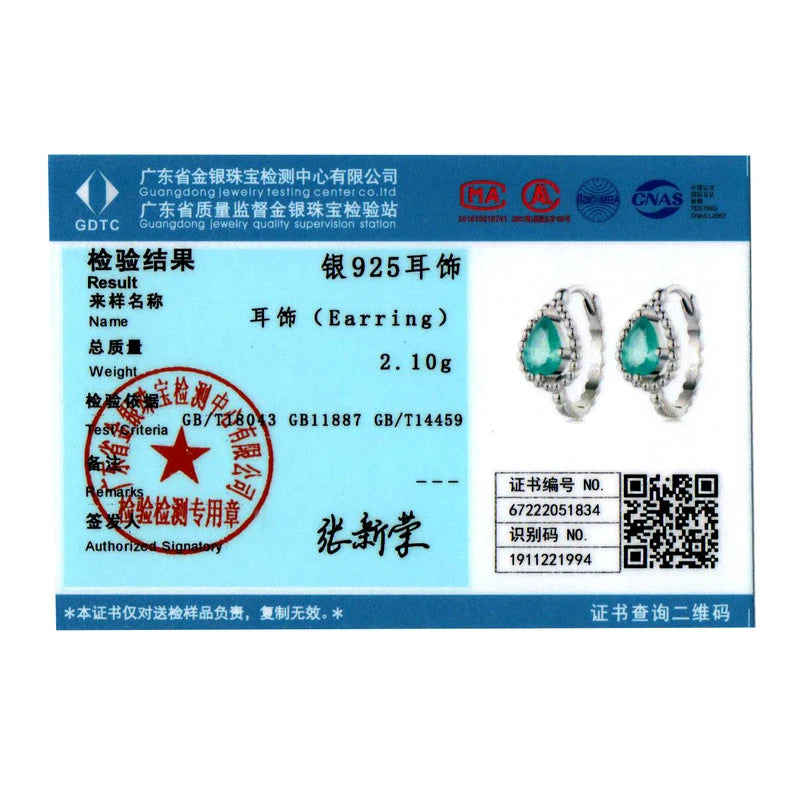 Bamoer 100% 925 Sterling Silver Original Blue Green Zircon Earrings Main Stone for Women Anniversary Wedding Fine Jewelry Gift