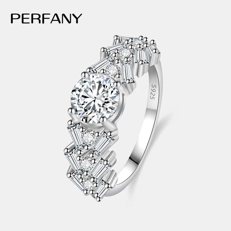 PERFANY 1CT Moissanite Ring for Women S925 Pure Silver Rectangular Chamfered Laboratory Diamond Wedding Band Luxury Jewelry - Madeinsea©