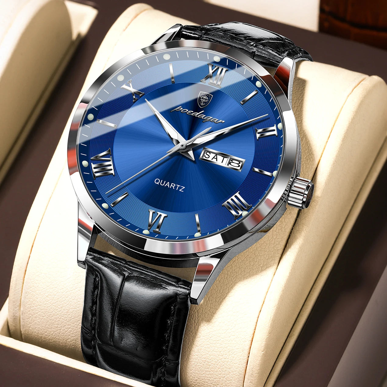 POEDAGAR Luxury Watch For Man Military Sport Leather Men Quartz Watch Waterproof Luminous Date Week Men's Watches Male Reloj+Box