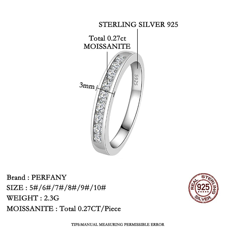 PERFANY 0.27CT Moissanite Ring for Women S925 Pure Silver Plated 18K White Gold Nine Stone Laboratory Diamond Wedding Jewelry