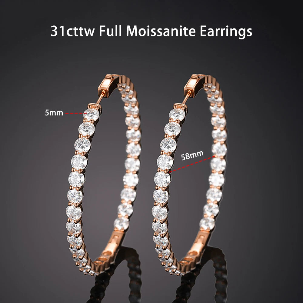 Serenity 31cttw 5mm D Color Moissanite Hoop Earrings For Women Wedding Bridal S925 Silver Earrings Anniversary Gift Fine Jewelry