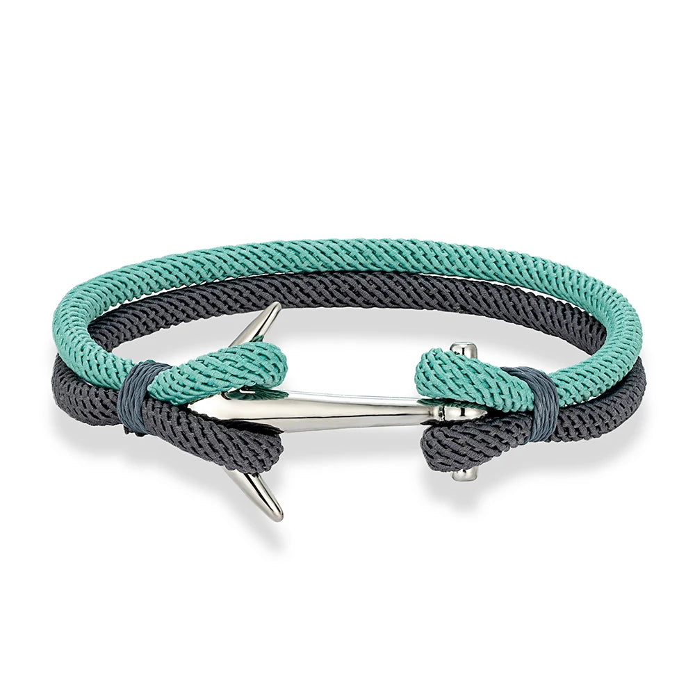 MKENDN Modische Ankerarmbänder für Herren, zweireihig, nautisch, Surfer-Stil, wasserdicht, mit Edelstahl-Sportschließe