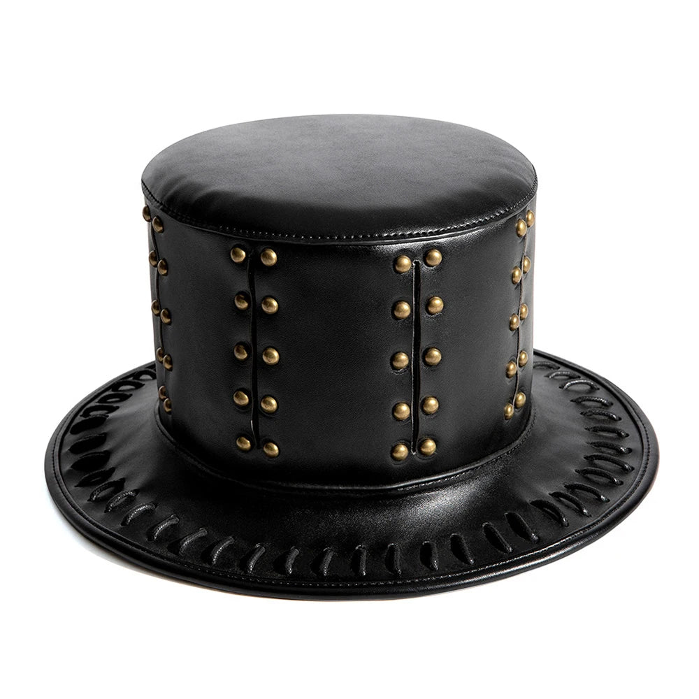 Vintage steampunk men's hat with top hat steampunk leather bowler hat halloween top hat gothic rave nightclub
