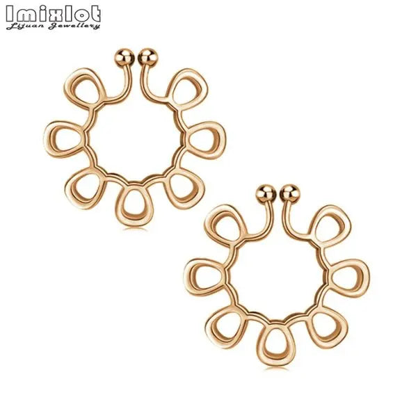 2pcs Stianless Steel Flower Heart Nipple Rings Fake Piercing Jewelry Women Sexy Nail Clips Nipple Clamps Pierced Body Jewelry