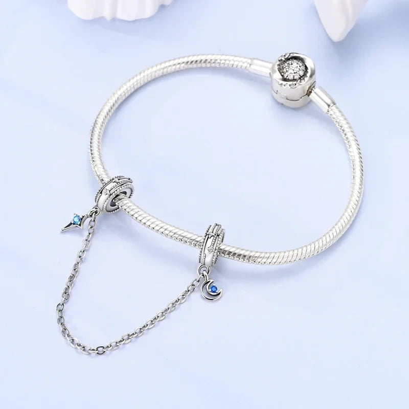 Original 100% 925 Sterling Silver Clasp Clip Bead Star Moon Safety Chain Fit 925 Original Bracelet DIY Jewelry Making Women Gift