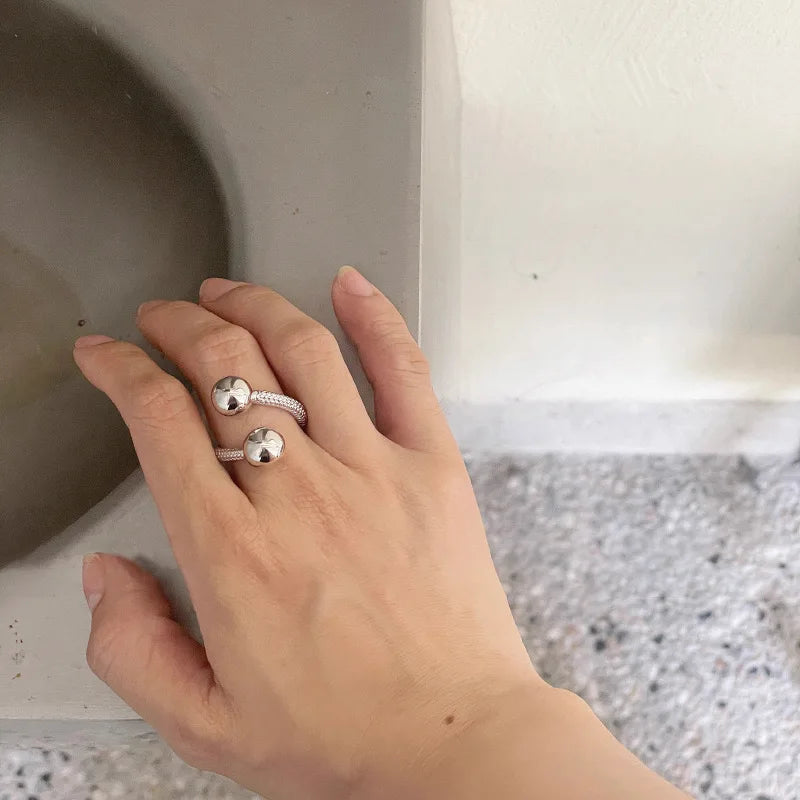 BF CLUB 925 Sterling Rings for Women Fashion Geometric Handmade Irregular Double Balls Ring Party Christmas Gift - Madeinsea©