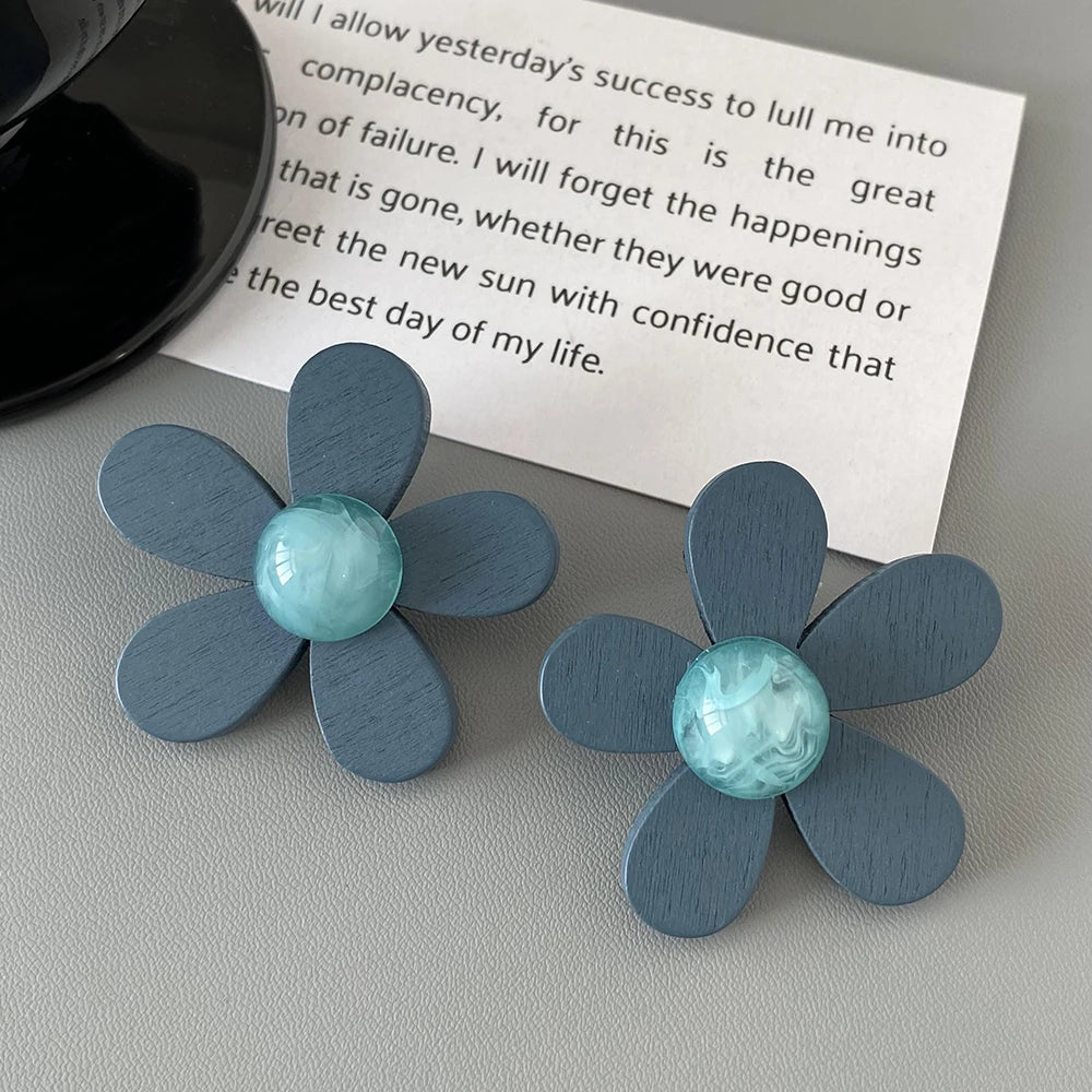 AENSOA Korean Navy Blue Round Tassel Hanging Earrings for Women Fashion Geometric Circle Pearl Drop Earrings Statement Jewelry