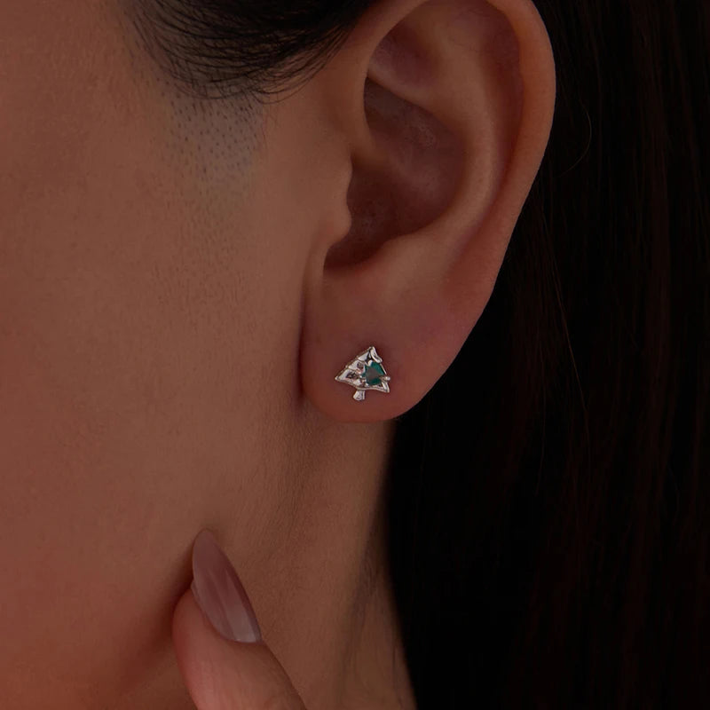WOSTU Christmas Tree Earrings with Green Heart Zircon, 925 Sterling Silver Stud Earring For Women Creative Xmas Jewelry Gift New