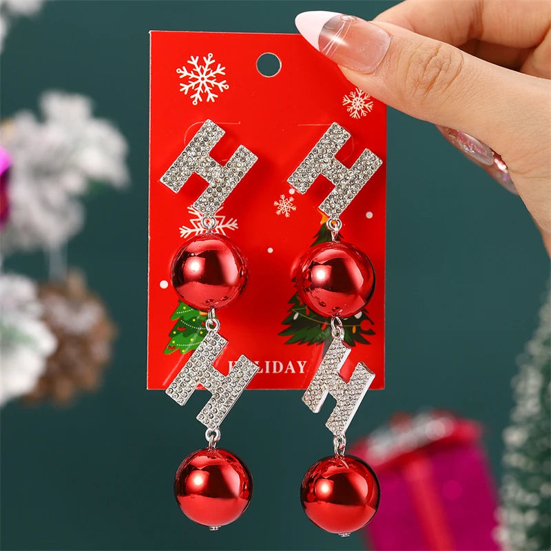 Christmas Drop Earrings For Women Shiny Rhinestone Santa Claus Xmas Tree Snowman Elk Snowflake Long Tassel Dangle Earring Gifts