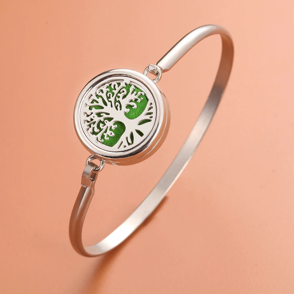 Aromatherapie-Armbänder mit Baum-Diffusor, Manschettenarmband, Parfüm-Armband mit ätherischen Ölen, offenes Medaillon-Armband, Aromaschmuck