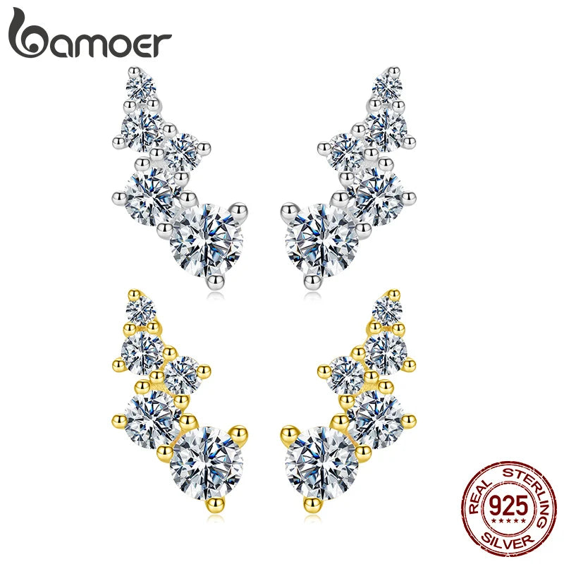 Boucles d'oreilles BAMOER en argent sterling 925 et moissanite, style géométrique, pour femme, bijoux constellation, cadeau d'anniversaire