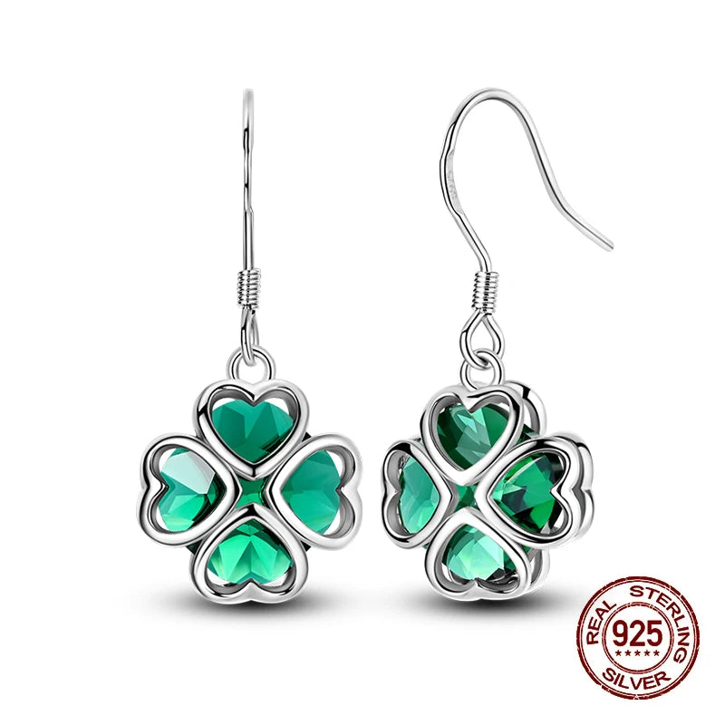New Style 925 Sterling Silver Gemstone Lucky Four Leaf Clover Earrings Eardrop Simple Fine Jewelry Women Fashion Party Gift