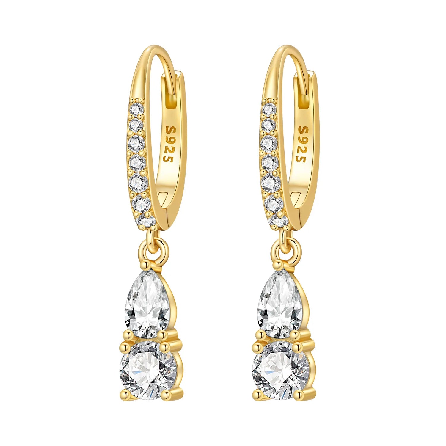 PANPOKI 925 Sterling Silver 18k Gold Elegant Water Droplet Drop Earrings Women Earrings Fashion Party Original Jewelry Gifts