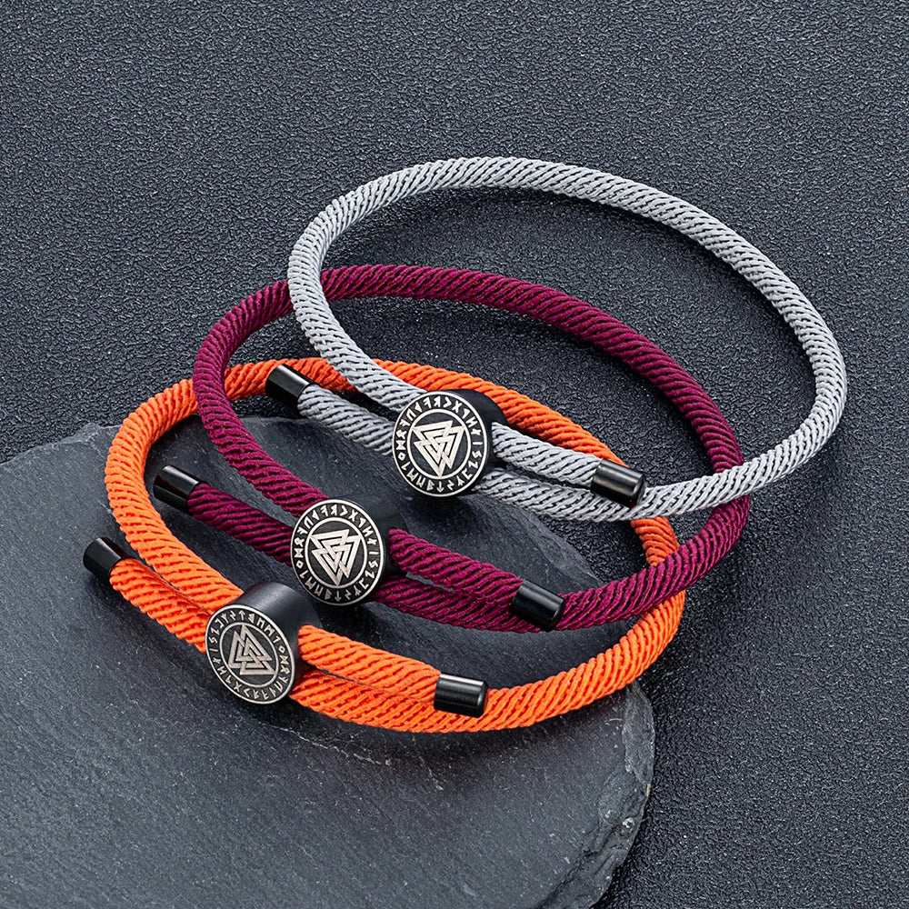 MKENDN 4mm Braided Rope Bracelet Unisex Waterproof Nordic Viking Compass Rune Almut Bangle with Emergency Contact ID Customize
