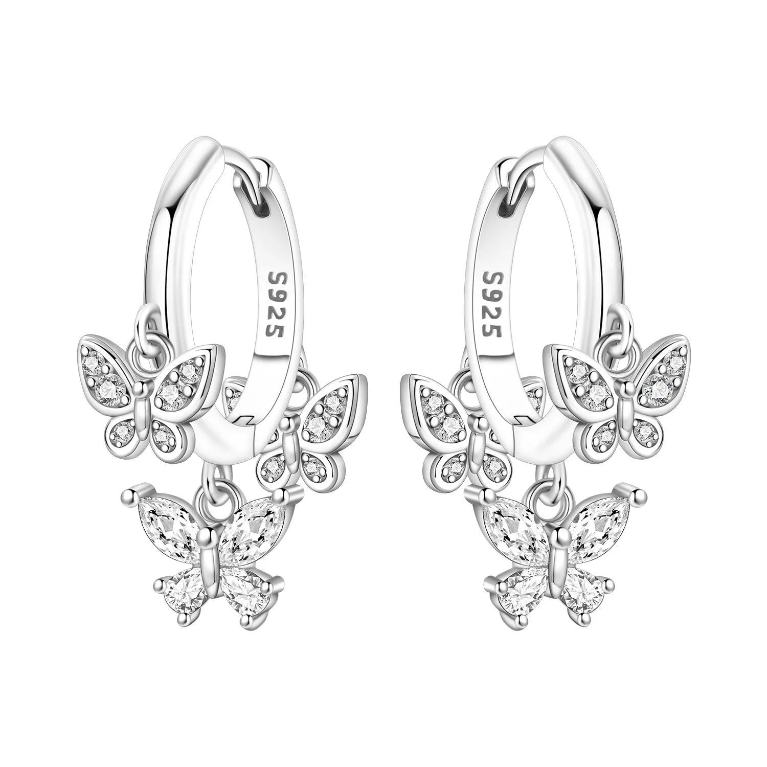 PANPOKI 925 Sterling Silver Sparkling Butterfly Insect Drop Earrings Women Earrings Charm Fashion Versatile Party Jewelry Gifts