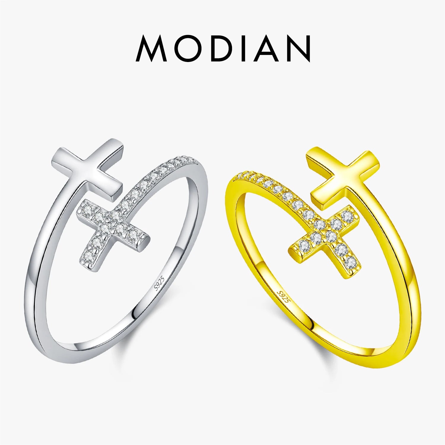 MODIAN Adjustable Rings 925 Sterling Silver Fashion Cross Sparkling Clear CZ Finger Rings For Women Party Fine Jewelry