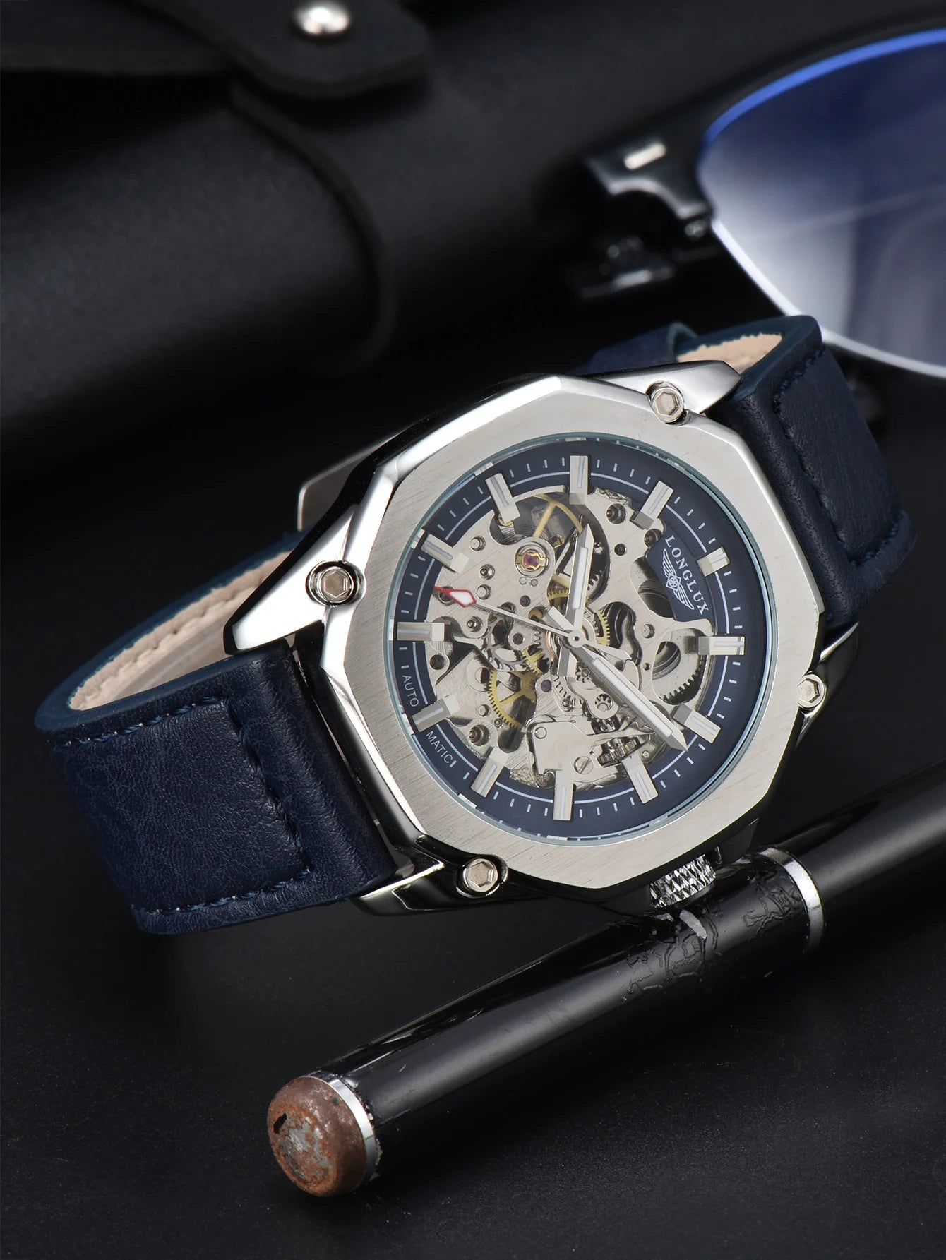 LONGLUX automatic watch sport style wholesale mechanical wristwatches fashion hollow leather mens watch men gift - Madeinsea©