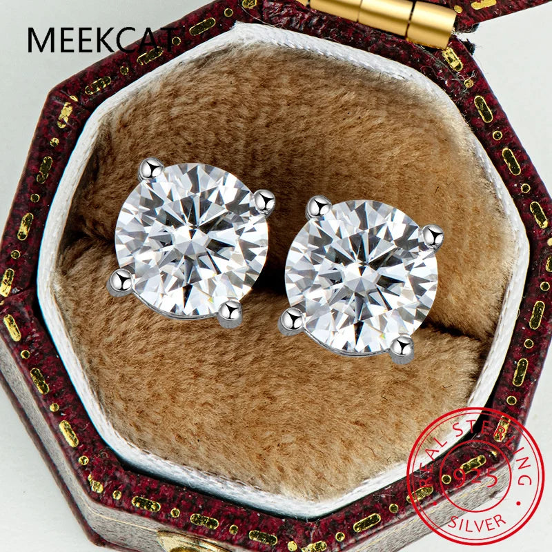 100% 925 Sterling Silver Real 2 Carat 8mm Moissanite Four Claws Stud Earrings For Women Sparkling Wedding Fine Jewelry