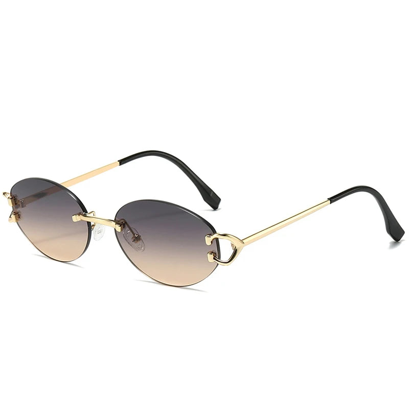 Lunettes de soleil ovales de marque de luxe pour hommes, petites lunettes de soleil carrées en métal sans monture pour femmes, verres dégradés, lunettes d'extérieur UV400