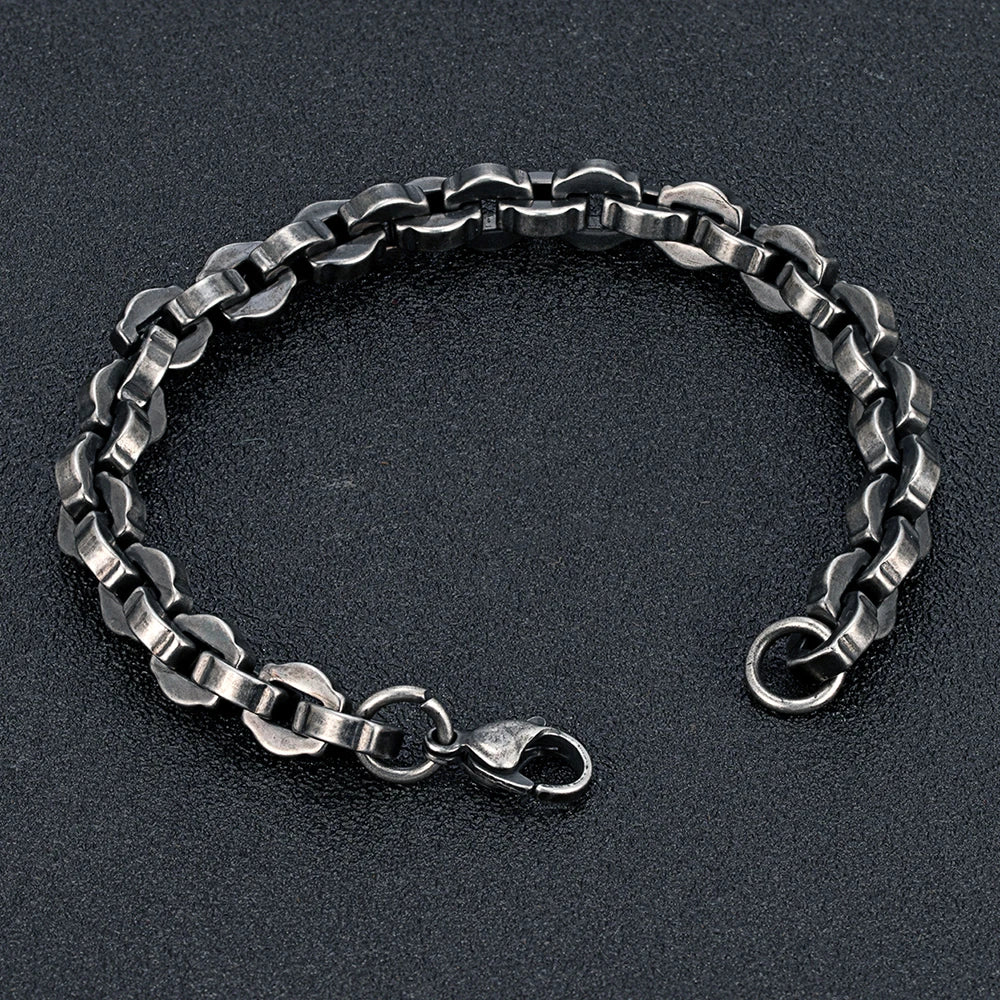 MKENDN 8,5 mm breites Lokomotiv-Armband im Vintage-Stil, oxidiert schwarz, geometrisches Kettengliedmuster, Herrenarmband, Punk-Edelstahl, Motorradschmuck