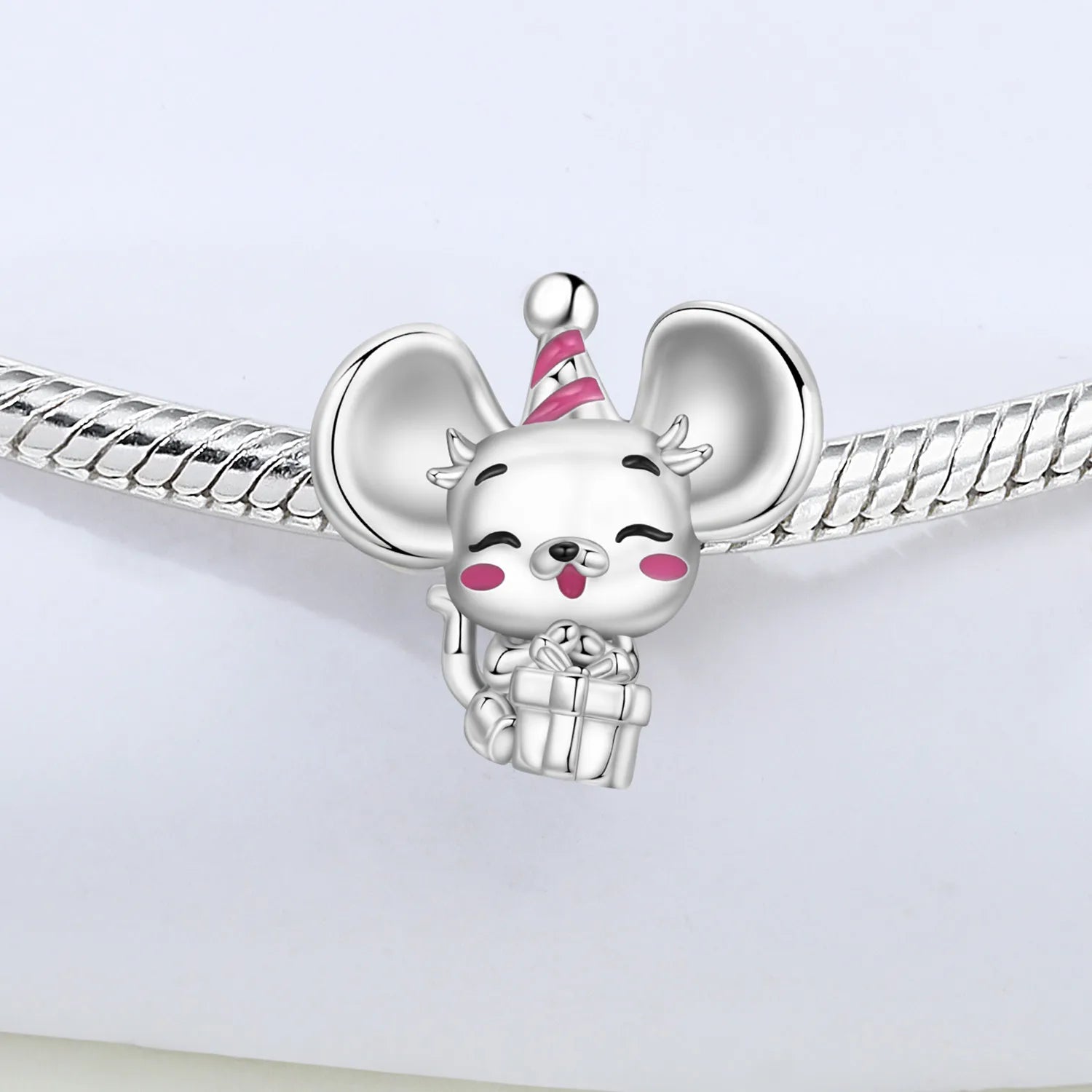 PANPOKI 925 Sterling Silver Cute Mouse Animal Beads Original Pendants Bracelet Charm Jewelry Party DIY Trendy Gifts