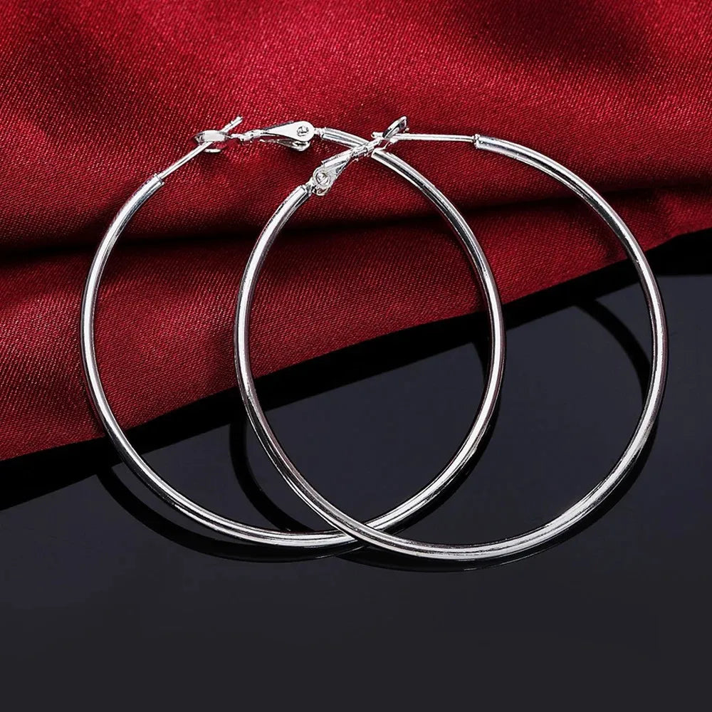 Top Quality 925 Sterling Silver Earrings Simple Round Circle Hoop Earrings For Woman Fashion Wedding Engagement Charm Jewelry - Madeinsea©