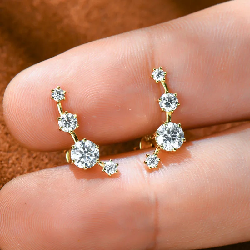 OXTAO Fashion Moissanite Earrings Stud Climber 925 Sterling Silver Round For Women Premium Jewelry Gifts And Certifications