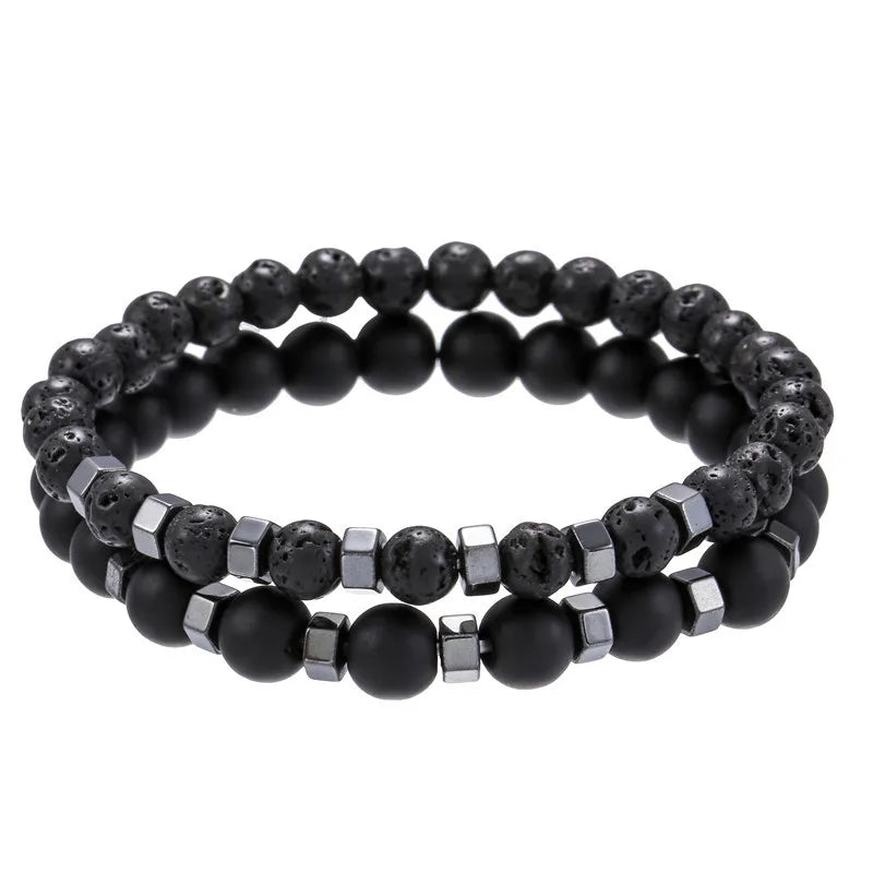 6mm8mm Black Frosted Lava Volcanic Stone Wearing Black Gallstone Bead Elastic Bracelet suit Bracelet for Men