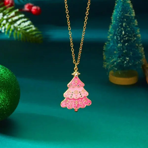 Full Rhinestone Christmas Tree Snowflake Pendant Necklace For Women Exquisite Zircon Star Girl Sweater Collarbone Chain Jewelry