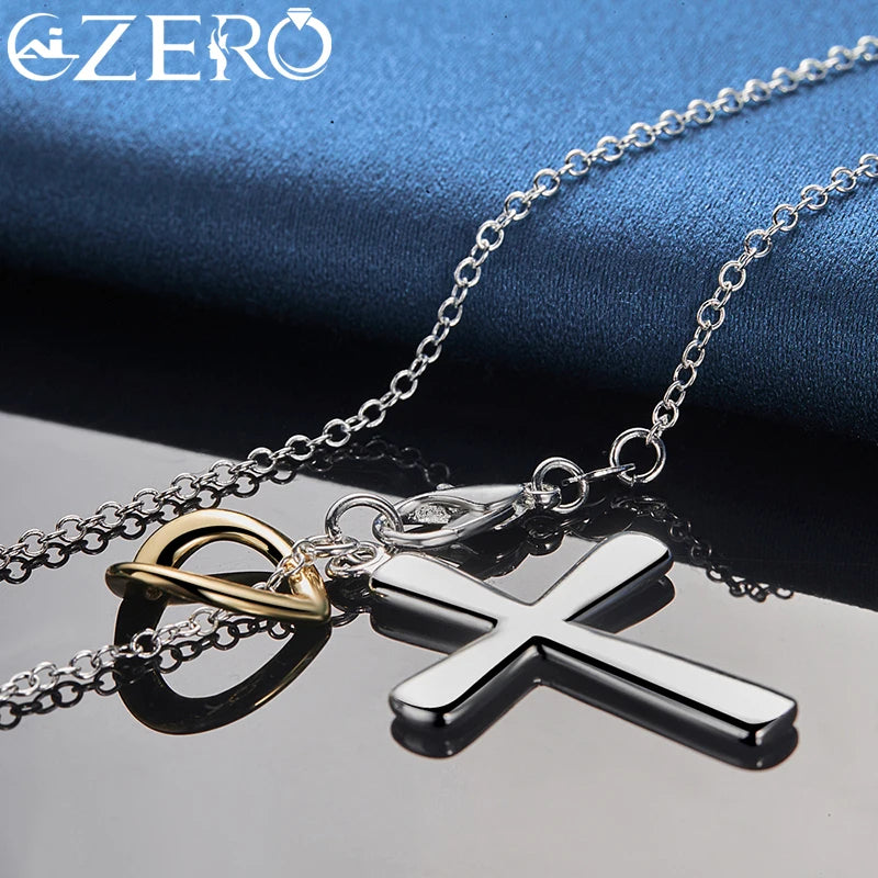 ALIZERO 925 Sterling Silver 16-30Inch Chain Heart Cross Pendant Necklace For Women Men Fashion Wedding Party Jewelry Lovers Gift