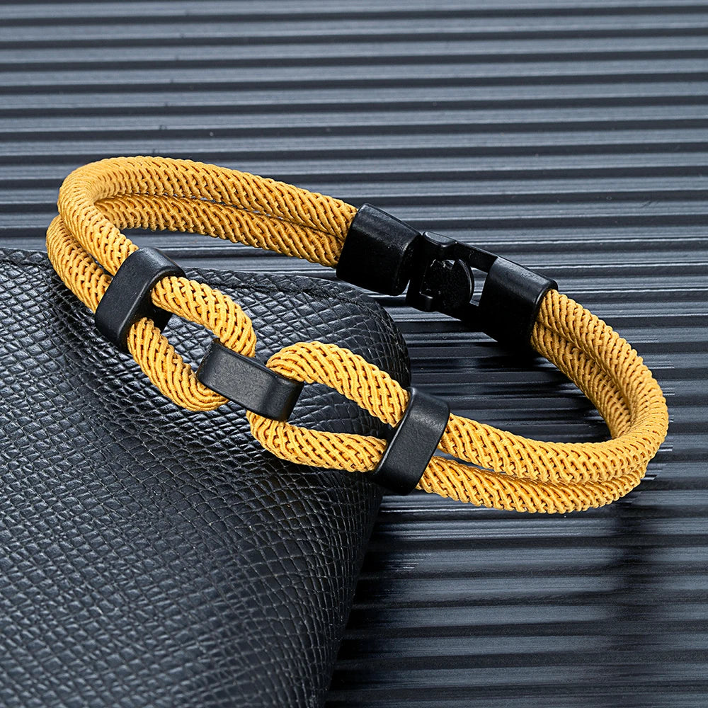 MKENDN Unique Sailing-Inspired Knot Bracelet For Men Black Easy Buckle Rope Bracelet Gifts For Him Nautical Wrap Jewelry Gifts - Madeinsea©