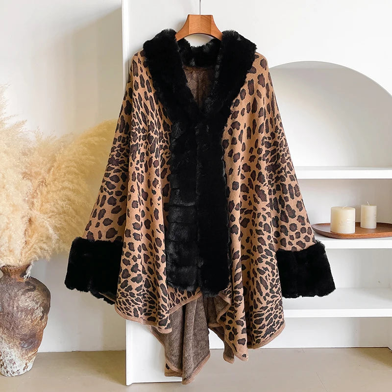 Women's Thick Warm Leopard Print Outerwear - Y2K Streetwear & Elegant Cloak, Coat, Jacket, Cape & Poncho for Autumn Winter