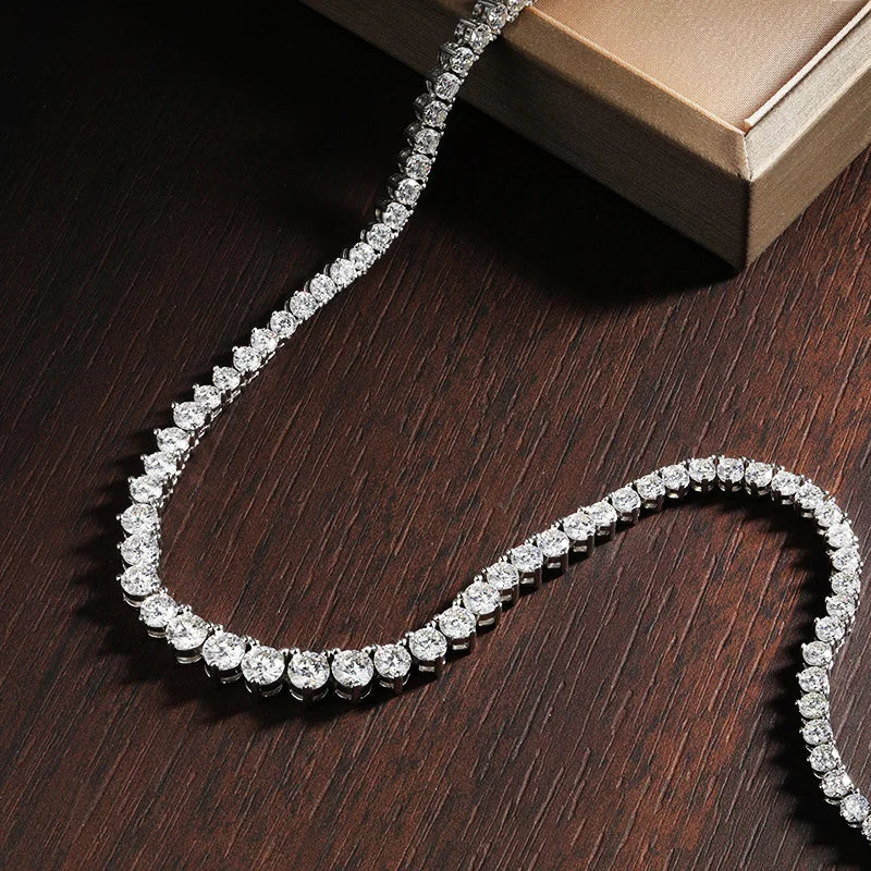 KNOBSPIN 3 Claw D VVS1 Moissanite Tennis Necklace s925 Sterling Silver 18k White Gold GRA Certified Wedding Necklaces for Women - Madeinsea©