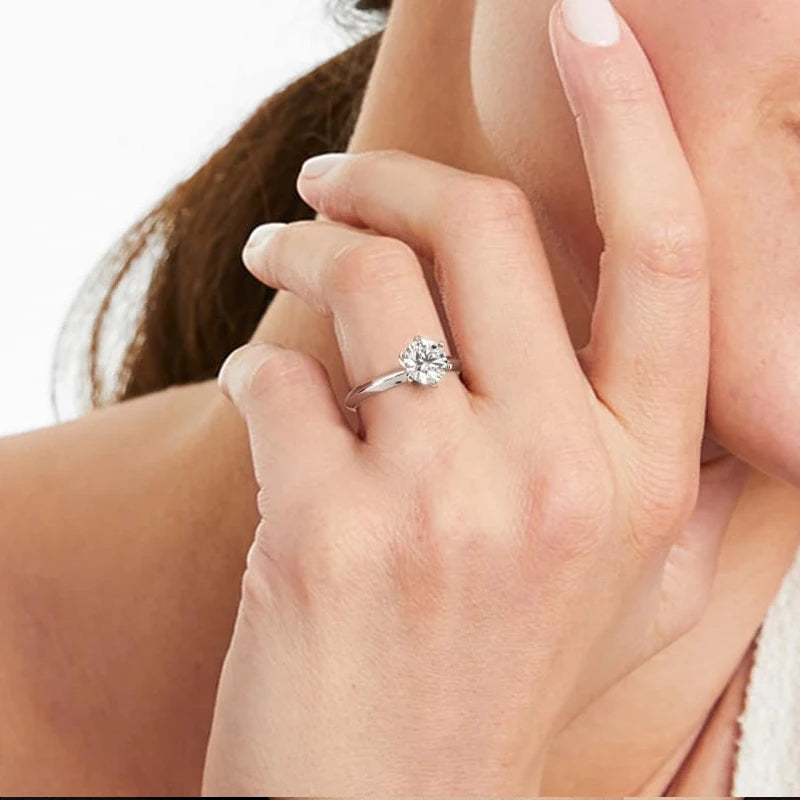 BAMOER Gold Plated Solitaire Six Prong Moissanite Engagement Ring, 925 Sterling Silver Moissanite Wedding Band for Women