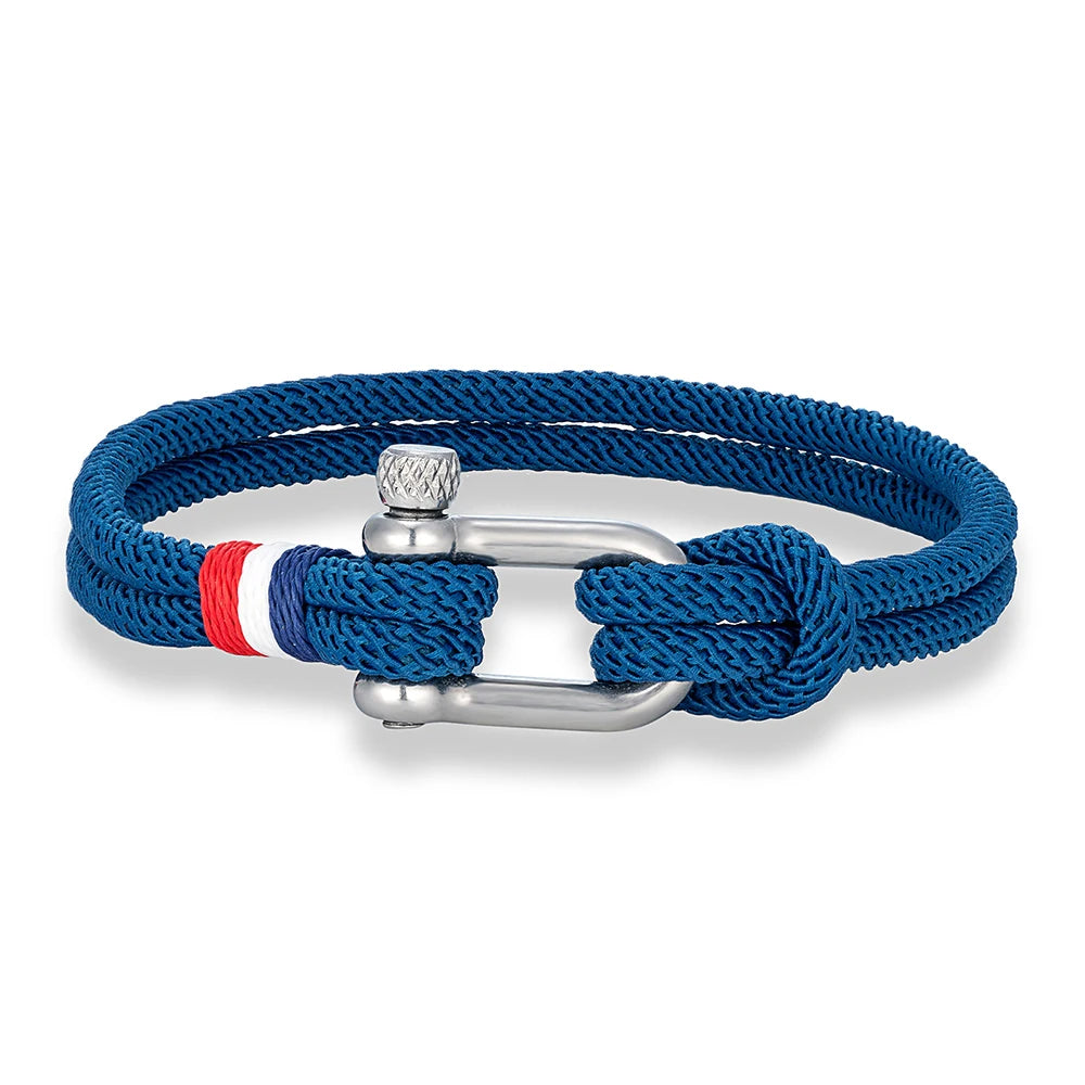 MKENDN Stainless Steel U-Shape Shackle Buckle Bracelet Men Women Handmade Woven Double-Layer Design France Flag Couple Jewelry
