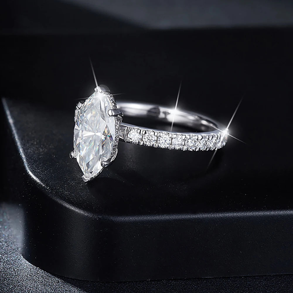 Serenity 2ct Marquise Cut D Color Moissanite Rings for Women Wedding Bridal 100% S925 Sterling Silver Eternity Rings Plated 18K