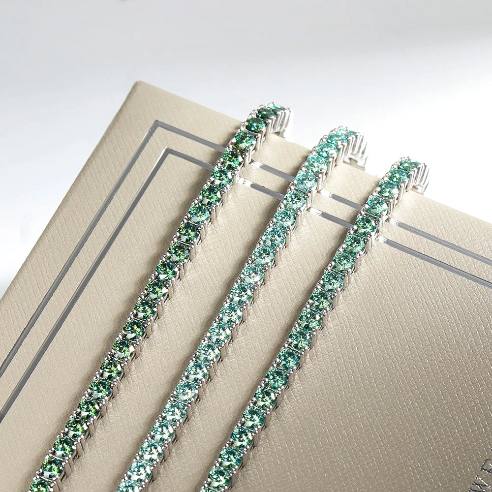 Serenity 3mm Green Moissanite Tennis Bracelet for Women Man Anniversary Gift S925 Sterling Silver Bracelet Plated 18k Hand Chain