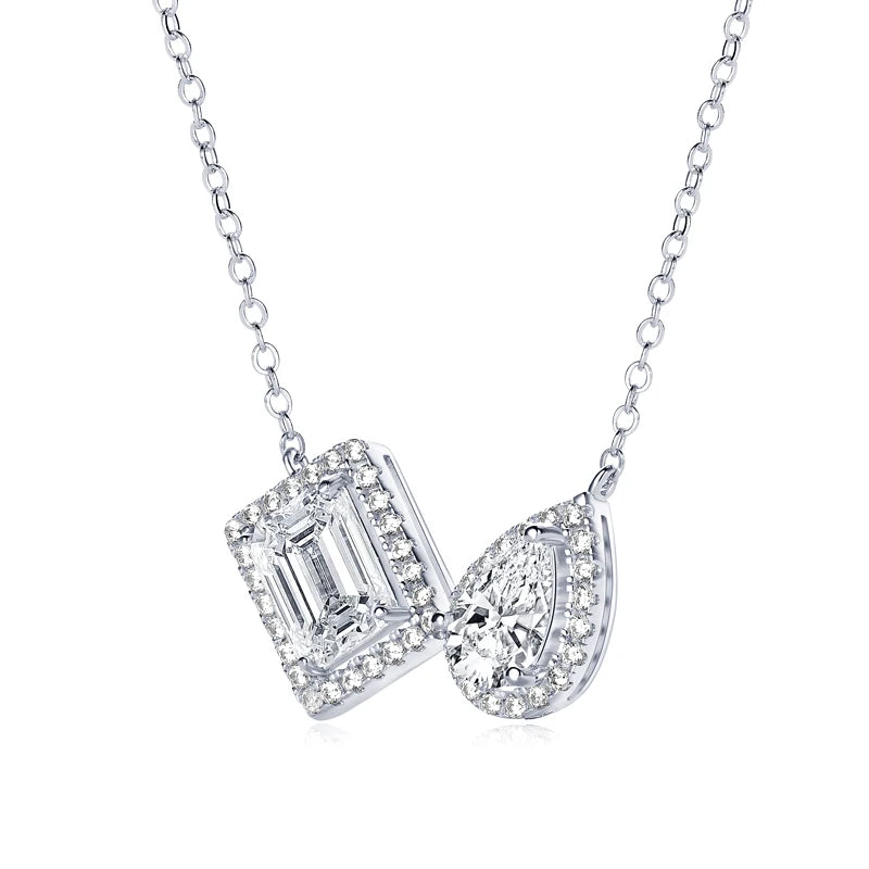 OXTAO 925 Silver 8x6mm Emerald Cut Moissanite Pendant Necklaces  for Women Drop-shaped Clavicle Chain Necklace Jewelry Gift