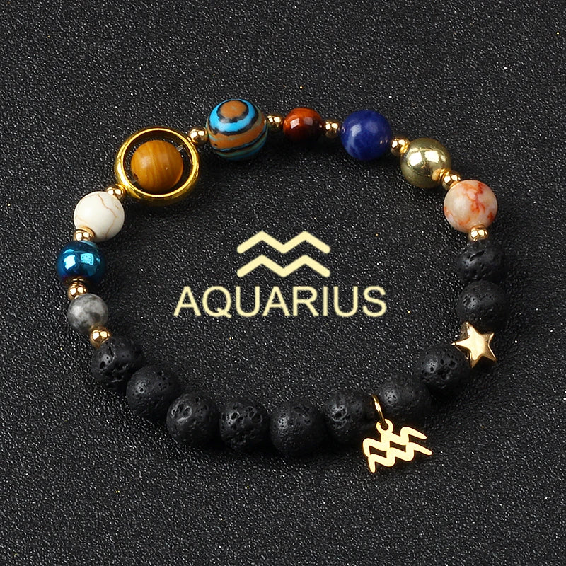 Universe Galaxy Eight Planets 12 Constellation Bracelets for Women Natural Stone Solar System Bracelets Libra Virgo Leo Jewelry - Madeinsea©