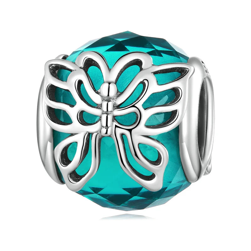 Bamoer 925 Sterling Silver Christma Charms Butterfly Beads CZ Pendant For Women Fit Original DIY Bracelet Necklace Jewelry