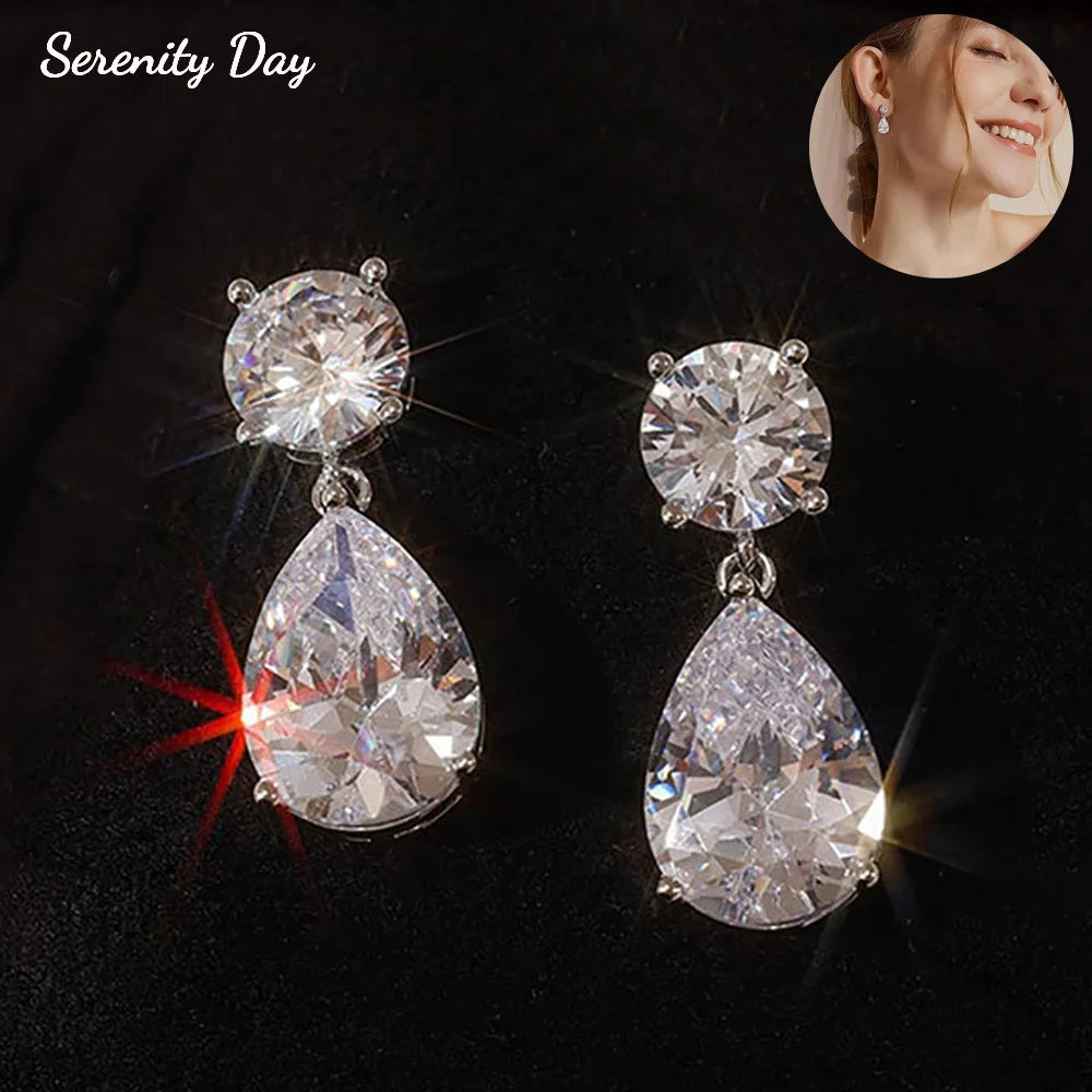 Serenity 5cttw D Color Moissanite Earrings for Women 100% S925 Sterling Silver Plated 18K Lab Diamond Drop Earrings Fine Jewelry