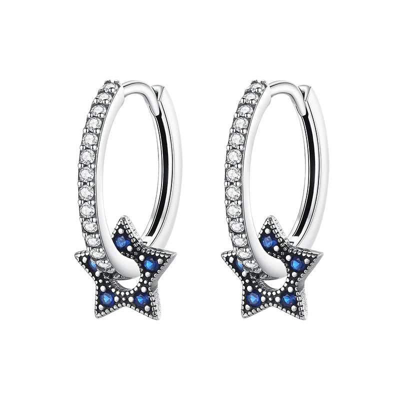 Fashion 925 Silver Earring Blue Zircon Star Moon Butterfly Irregularity Earrings For Woman Fine Engagement Birthday Jewelry Gift